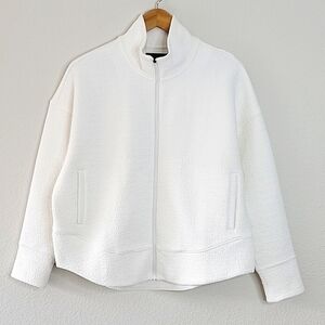 Banana Republic White Active Textured Jacket size S Stand-up Collar Zipper